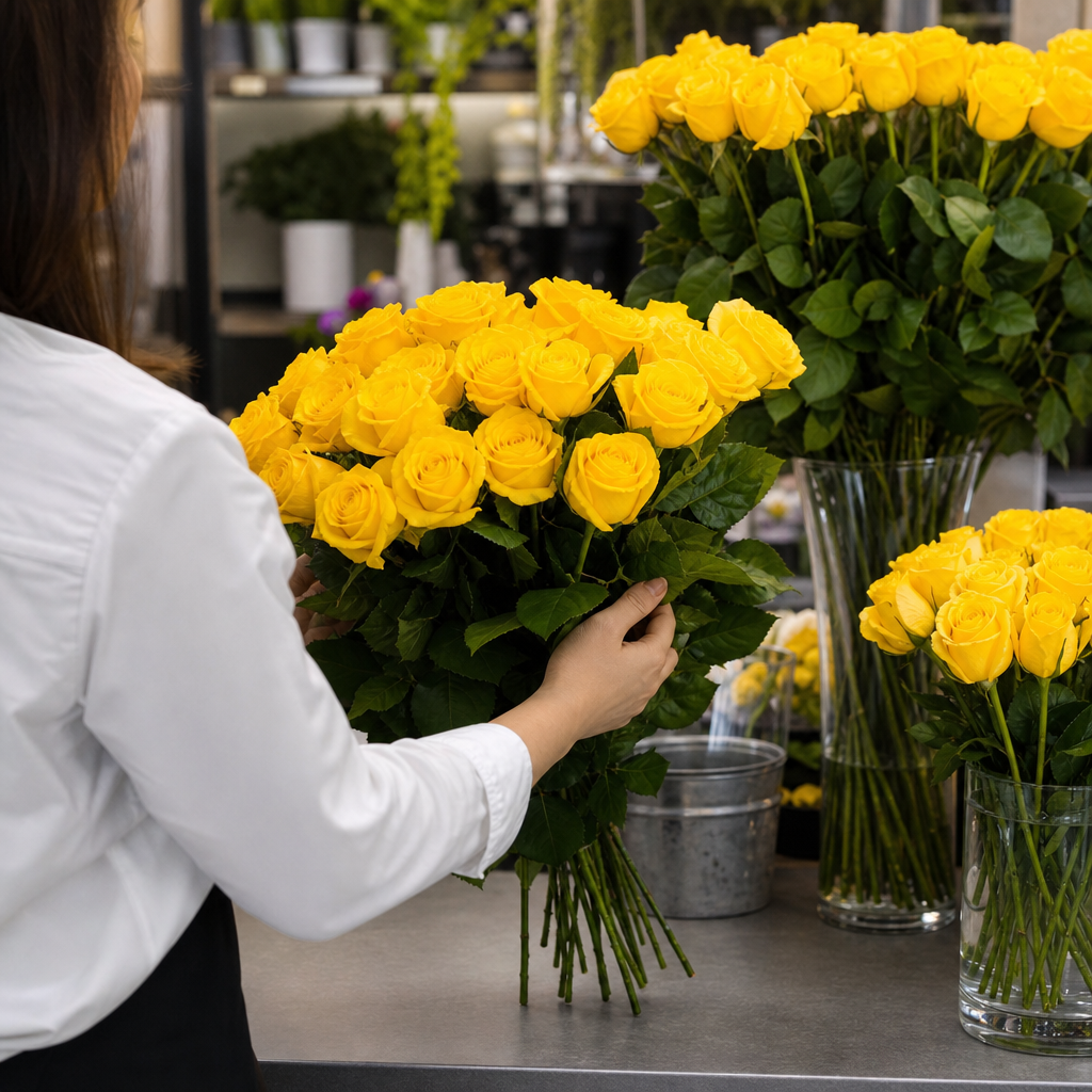 trandafiri galbeni - Prețuri și variante pentru trandafiri galbeni - Florarie Online Bragadiru | Livrare Flori Bucuresti - imagine explicativă